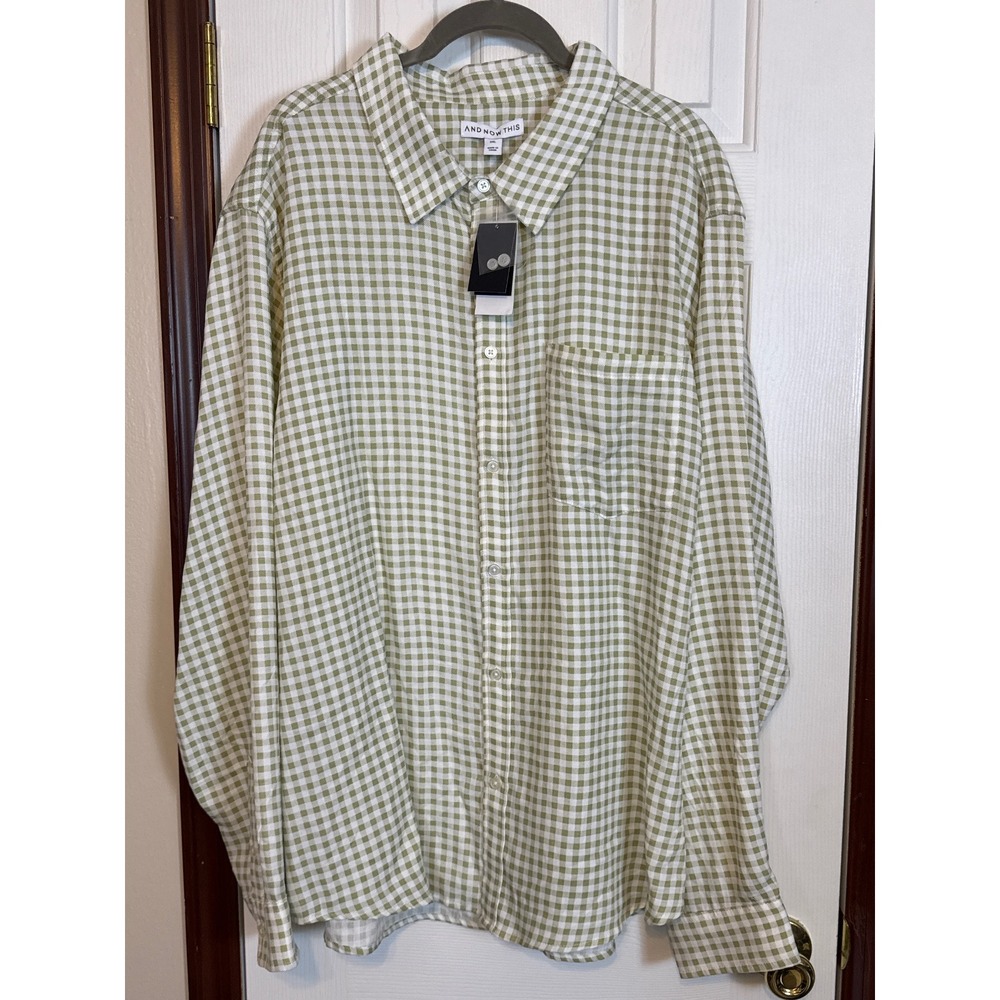 AND NOW THIS Gingham‎ Shirt Long Sleeve Button Up Casual XXL